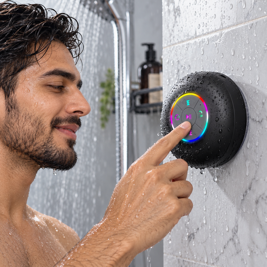 Portable Bluetooth Speaker with IPX4 Water Resistance & Suction Cup