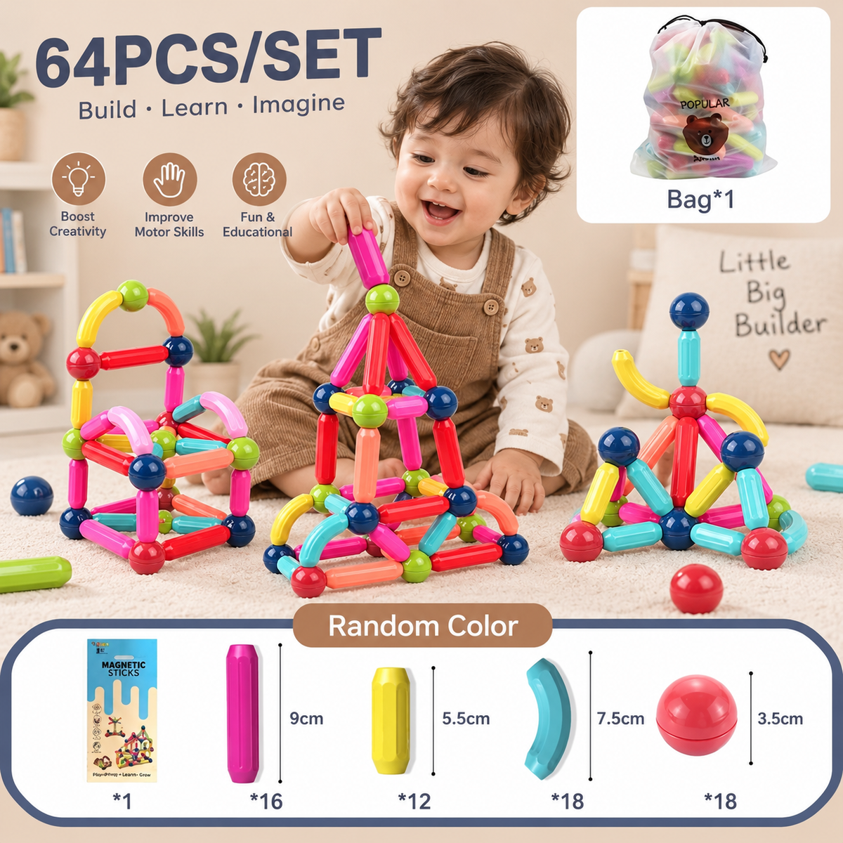 Magnetic Balls and Rods Set Educations Magnetic Building Blocks