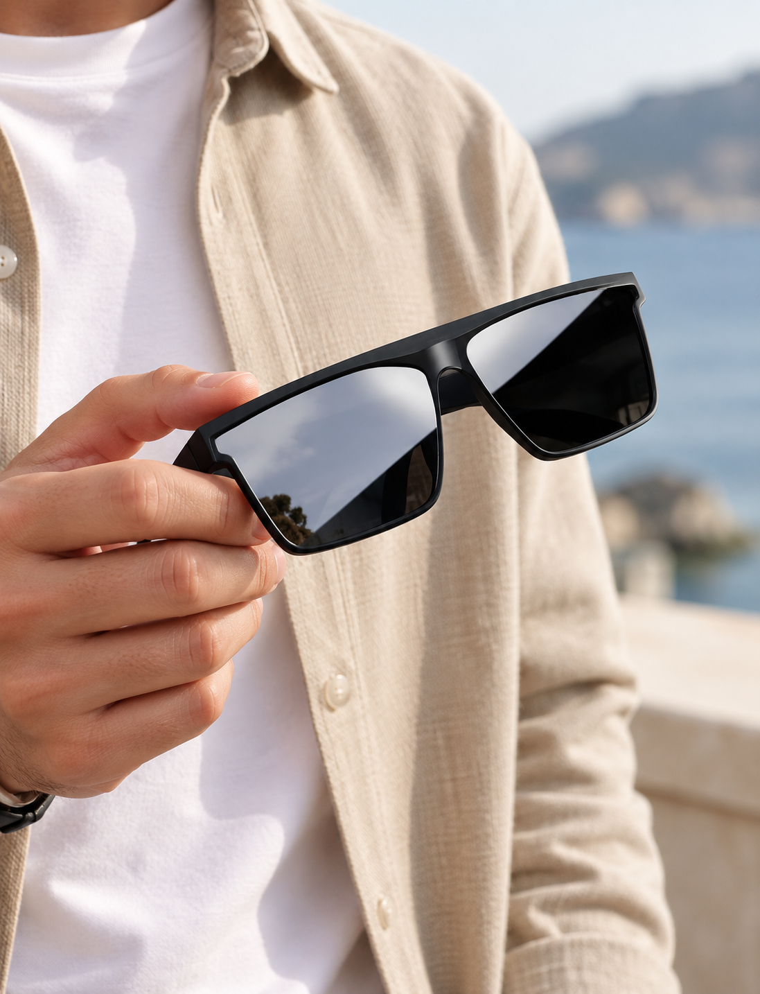 Men's Simple Black Square Sunglasses