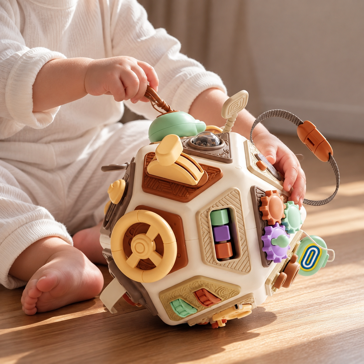 Montessori Busy Board Cube Travel Activity Toy for Toddlers Fine Motor Learning