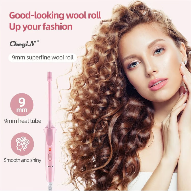 Mini 9mm Ceramic Hair Curling Iron for Tight Curls and Travel Styling