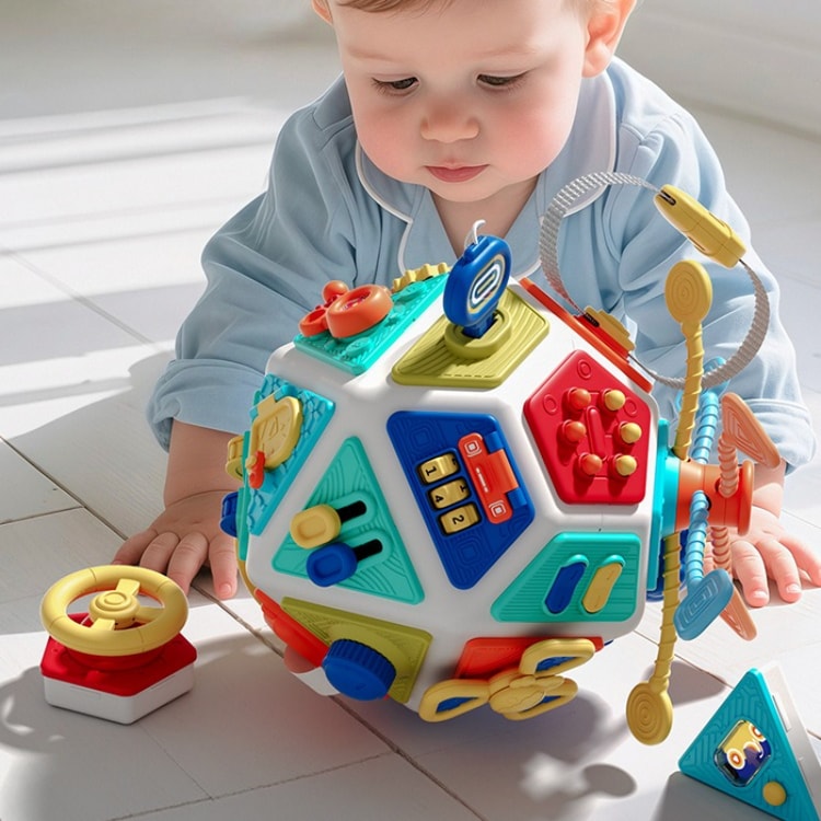 Montessori Busy Board Cube Travel Activity Toy for Toddlers Fine Motor Learning