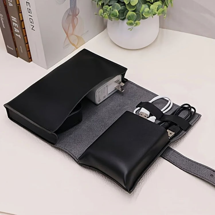 PU Leather Multi-Compartment Organizer – Portable Tech and School Accessories Case for Cables, Chargers, and Pens