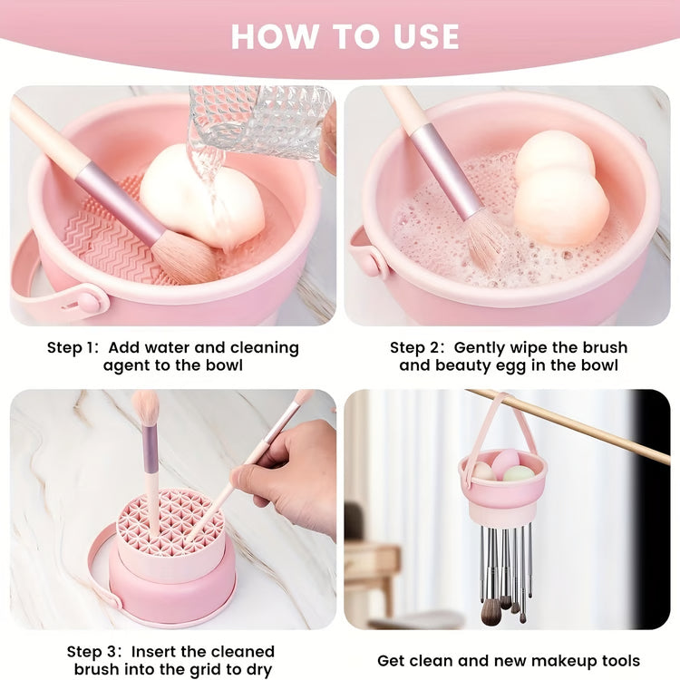 3-in-1 Silicone Makeup Brush Cleaner Mat & Drying Rack