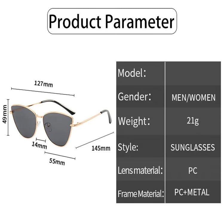 Retro Cat-Eye Sunglasses for Women – Small Metal Frame