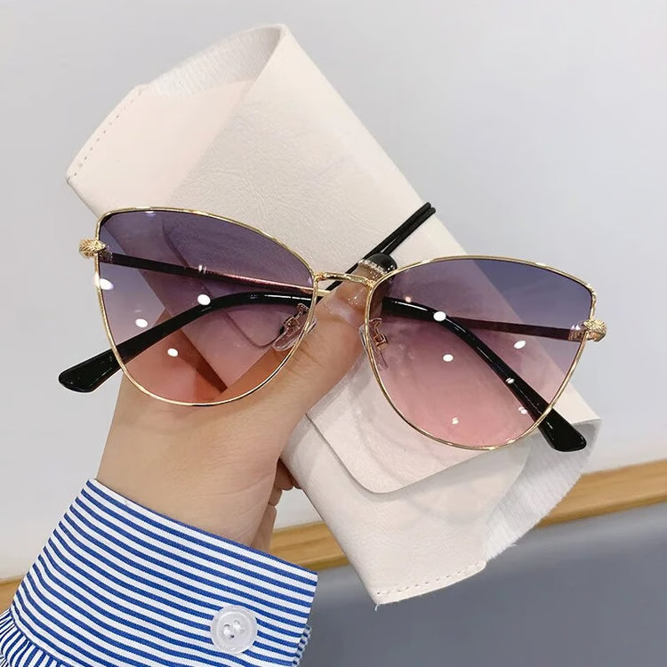 Retro Cat-Eye Sunglasses for Women – Small Metal Frame