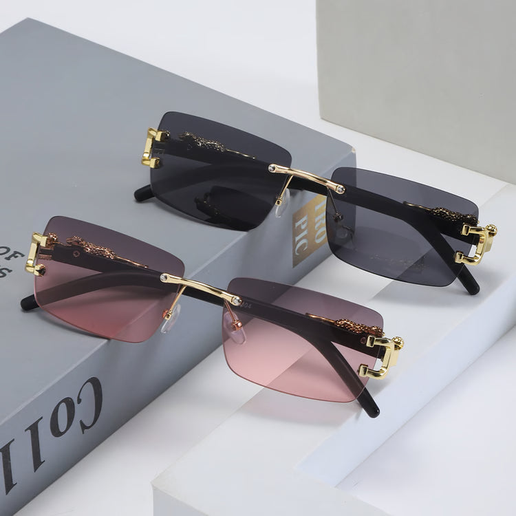 Rimless Geometric Leopard Sunglasses with Gradient Lenses