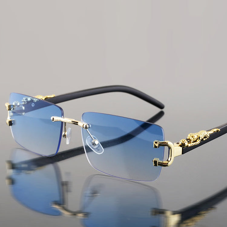 Rimless Geometric Leopard Sunglasses with Gradient Lenses