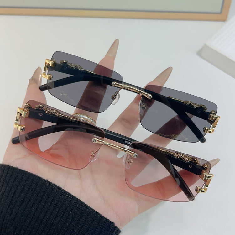 Rimless Geometric Leopard Sunglasses with Gradient Lenses