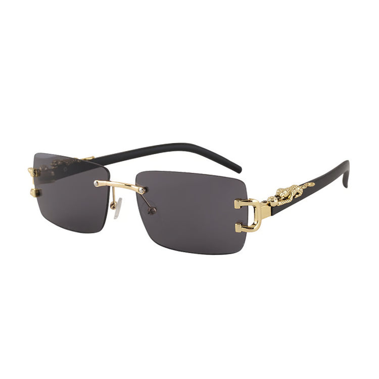 Rimless Geometric Leopard Sunglasses with Gradient Lenses