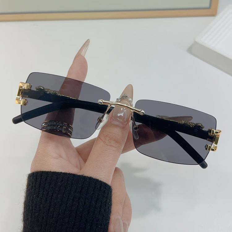 Rimless Geometric Leopard Sunglasses with Gradient Lenses