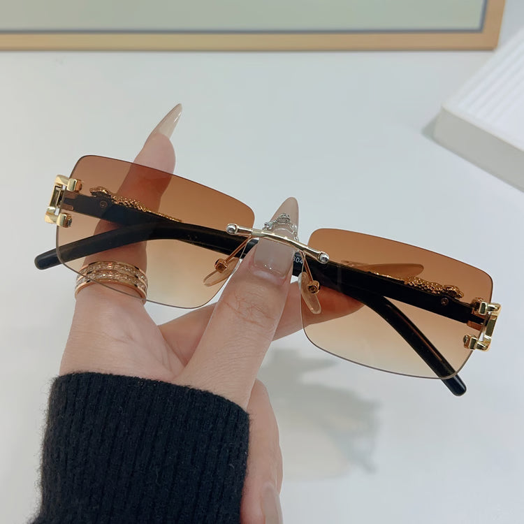 Rimless Geometric Leopard Sunglasses with Gradient Lenses