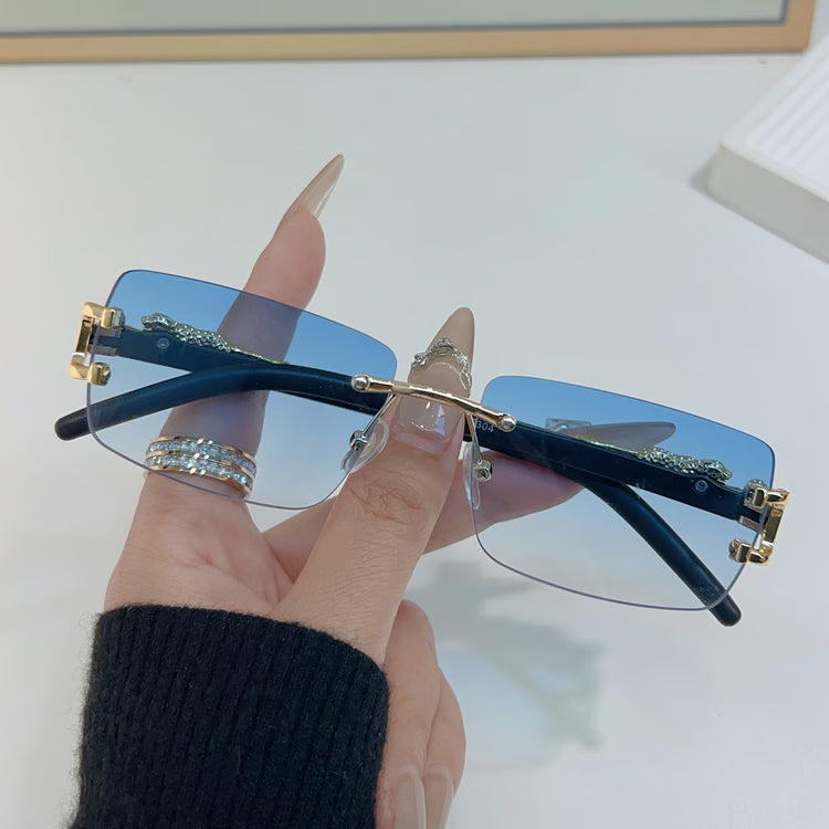 Rimless Geometric Leopard Sunglasses with Gradient Lenses
