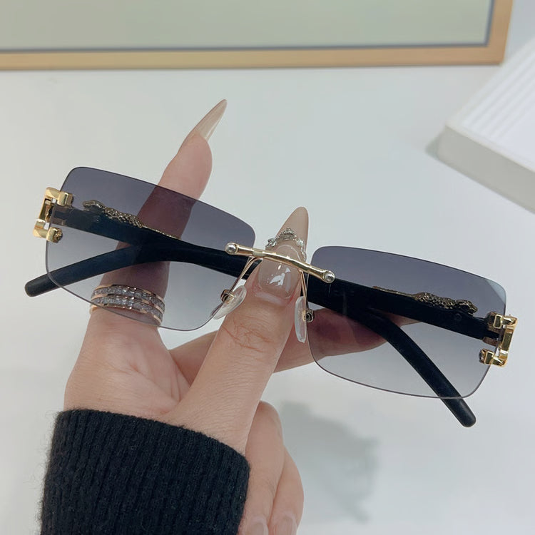 Rimless Geometric Leopard Sunglasses with Gradient Lenses