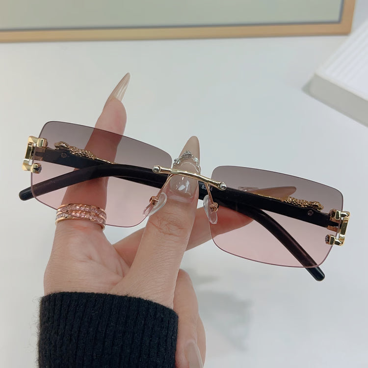 Rimless Geometric Leopard Sunglasses with Gradient Lenses