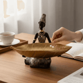 Hand Crafted African Resin Figurine with Trinket Tray for Home and Office Decor