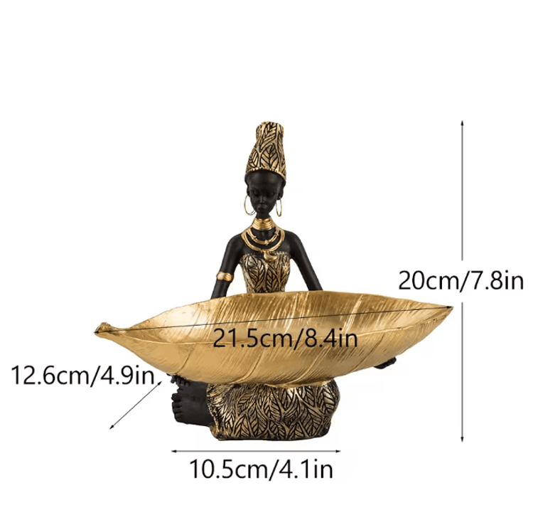 Hand Crafted African Resin Figurine with Trinket Tray for Home and Office Decor