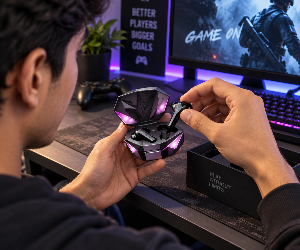 Bluetooth Low-Latency Gaming Earbuds with Built-In Microphone